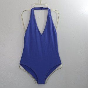American Apparel Blue Backless Halter Bodysuit